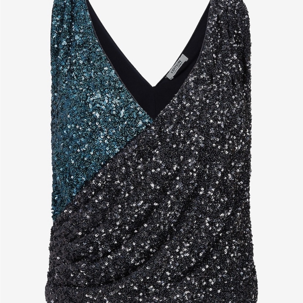 Express Black Sequin Asymmetrical Tank Top
